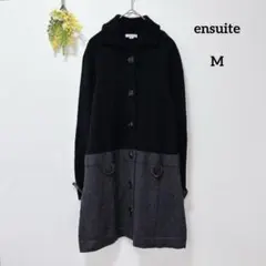 ensuite レナウン バイカラー ウールニット カーディガン チュニック M