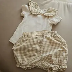 襟付きトップスとチェック柄ショートパンツセット 80