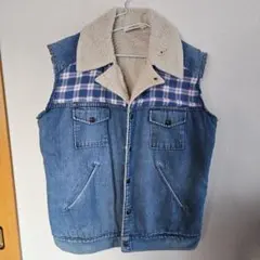 ディッキーズ　デニム チェック柄 ベスト　リメイク