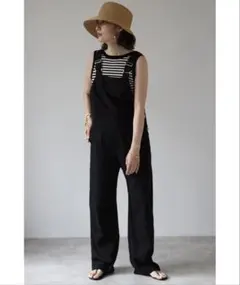 ブラックオーバーオール ストライプインナー付き ボンジュールサガン