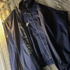 デサント製オールドアディダス　ナイロンフードジャケット《セットアップ》紺×白M…