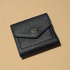 コーチ 三つ折り財布 ウィン ブラック Cロゴ レザー 金具 ミニ財布