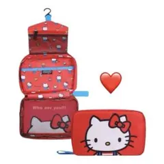 新品未使用　フック付きポーチ　吊り下げポーチ　ハローキティ　赤