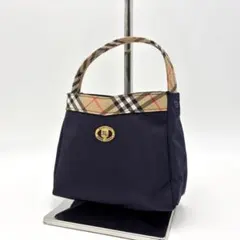 美品✨バーバリー ミニハンドバッグ ポーチ ノバチェック ゴールド金具 ロゴ