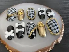 現品 千鳥格子 ガーリー 量産型 ネイルチップ ジェルネイル