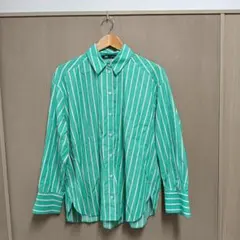 ザラ ZARA【Sサイズ】グリーンストライプ 長袖シャツ
