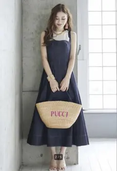 新品タグ付き　OBLI オブリ　デニムフレアワンピース