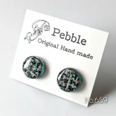 No.659　レジンピアス　ハンドメイド　ツイード風　グリーン系　秋冬カラー