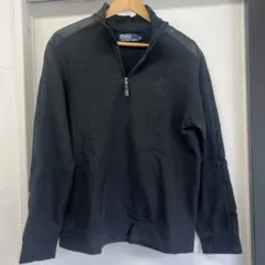 ポロ刺繍 ハーフジップ スウェットシャツ 黒