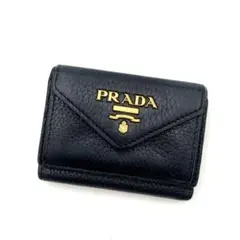 RFID搭載】PRADA ブラック ヴィッテロダイノ レザー 三つ折り財布