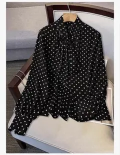 ボウタイブラウス レディース ブラウス リボン長袖 ドット柄 トップス シャツ