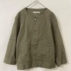 レトロガール ノーカラージャケット M 緑 ブルゾン 綿100% 春秋のサムネイル