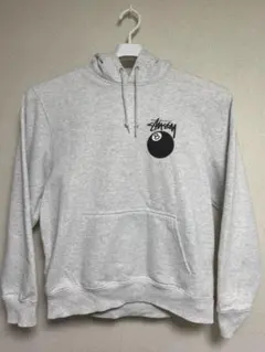 Stussy グレーホワイト 8ボールパーカー M プルオーバー