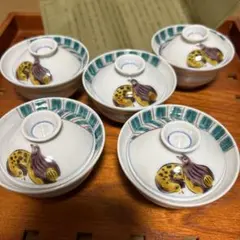 九谷焼　珍味入揃　5客　蓋付き小鉢　角福