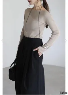 ボンジュールサガンbonjour saganボートネックリブ切替ニットベージュ