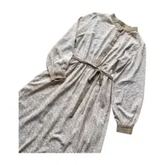 ロングワンピース ハーフボタン 長袖 フリーサイズ ウエストリボン