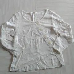 ホワイト 長袖 Tシャツ Lサイズ ボタン付き