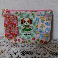 コヤンイサムチョン　あんこちゃん16cmファスナーフラットポーチ　パッチワーク風