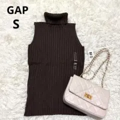 新品✨GAPギャップ◆ ノースリーブリブニット(S) 茶タートルネック　コットン