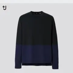 シルクコットンクルーネックセーター（長袖・カラーブロック）