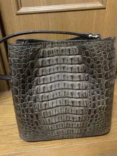 クロコダイルレザー バッグ ダークブラウン