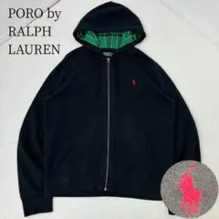 ポロバイラルフローレン　パーカー　ポニー刺繍　ブラック　フード内側チェック　L