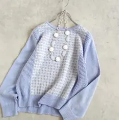 リフレクト ワッフル編み 着映えラメニット 9 ブルー系 切替デザイン 春