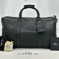 【美品/南京錠付】コーチ 2way ボストンバッグ 旅行バッグ レザー 黒