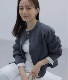 ★極美品★アニュアンスanuans 金釦ツイードノーカラージャケット anuans ジャケット ノーカラージャケット ツイードノーカラー