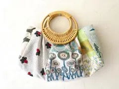 60721Aミナペルホネン ハンドメイド 蓋つき楕円底トートバッグLL