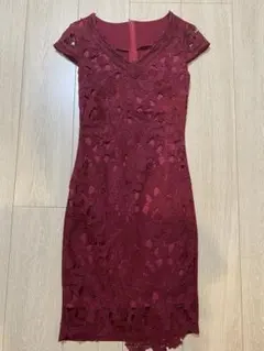 ワンカラー総レースタイト膝丈ドレス