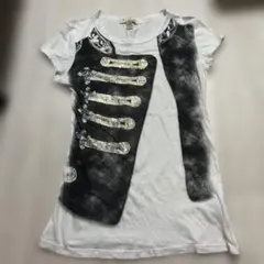 トゥエンティワン ナポレオン風 だまし絵 Tシャツ M 白スパンコール USA製のサムネイル