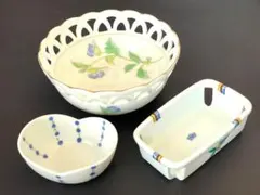 ４点_リーフ型プレート、菓子鉢、おしぼり入れ、ハート型小鉢