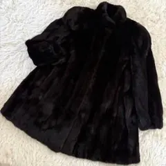 艶良し◎EMBA ブラックグラマミンク 毛皮コート ロング丈 13号 82cm