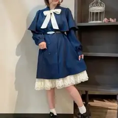 axes femme ダブルブレストケープワンピース ネイビー