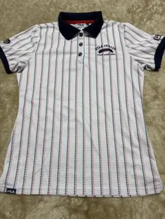 FILA ゴルフシャツ Mサイズ ストライプ ポロシャツ ホワイト 半袖 美品