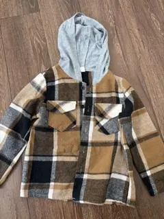 SHEIN チェック柄フード付きシャツ 6Y