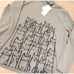 고양이 무늬 뒤 기모 트레이너 베이지 고양이 좋아 ML 미사용 모의 목 북유럽 고양이