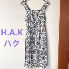 【試着のみ】H.A.K（ハク） ワンピース　モノトーン幾何学模様　フリーサイズのサムネイル