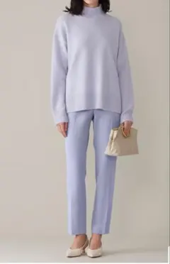 自由区　撥水加工・洗える　TRギャバ裏起毛テーパード パンツ　サックスブルー系