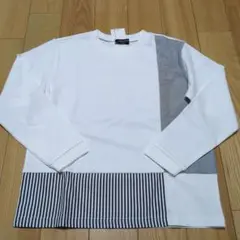 新品☆コムサイズム　白　ストライプコンビデザイン　長袖Ｔシャツ140㎝