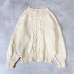 バンヤードストーム　アルパカ混　ケーブル編み　ニットプルオーバー　ゆったり