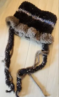 猫耳　帽子　ニット帽　　編み物　帽子　キャップ　猫　ブラウンのサムネイル