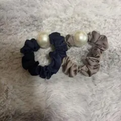 ネイビー ベージュ サテン ヘアゴム 2個セット
