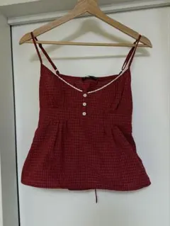【brandy melville】レッド　チェック柄　トップス