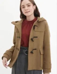 GU ウールブレンドショートダッフルコート コート ベージュ フード付き