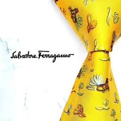 ◆良品◆Salvatore Ferragamo ネクタイ 黄色 虎柄 カジュアル