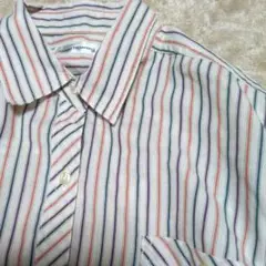【サミープランニング】カラーストライプ　シャツ　長袖　M〜L　袖ロールアップ