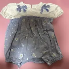メゾピアノ　花柄リボン付きロンパース 70