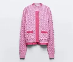 ZARA ピンク ケーブルニット カーディガン